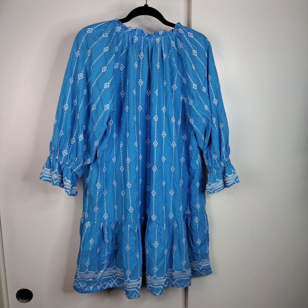 Umgee Collar Split Neck Short Ruffle Sleeves Tiered Mini Dress Plus Sz 2X Blue - Picture 6 of 9